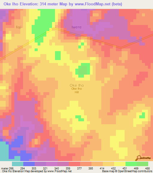 Oke Iho,Nigeria Elevation Map