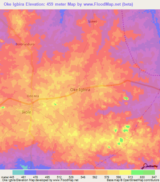 Oke Igbira,Nigeria Elevation Map