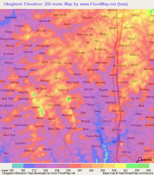 Okegbemi,Nigeria Elevation Map