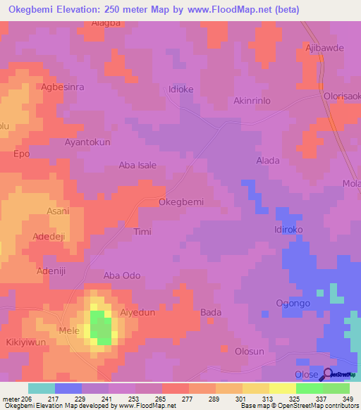 Okegbemi,Nigeria Elevation Map