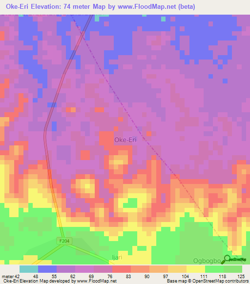 Oke-Eri,Nigeria Elevation Map