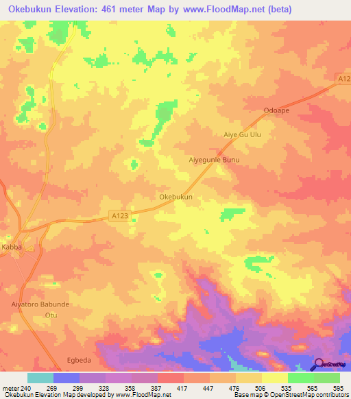 Okebukun,Nigeria Elevation Map