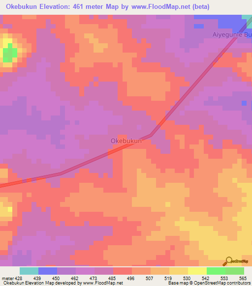 Okebukun,Nigeria Elevation Map