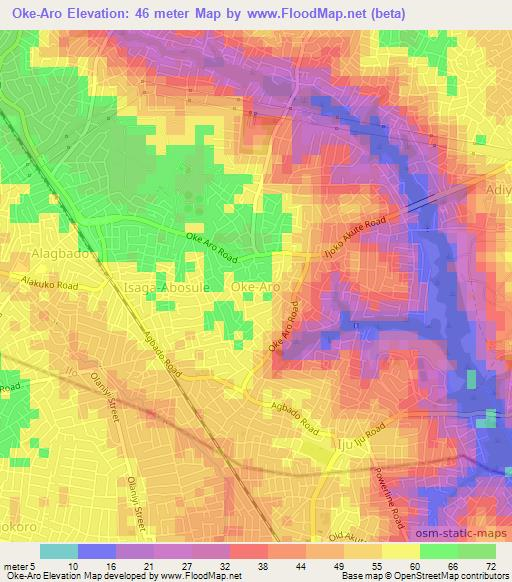 Oke-Aro,Nigeria Elevation Map