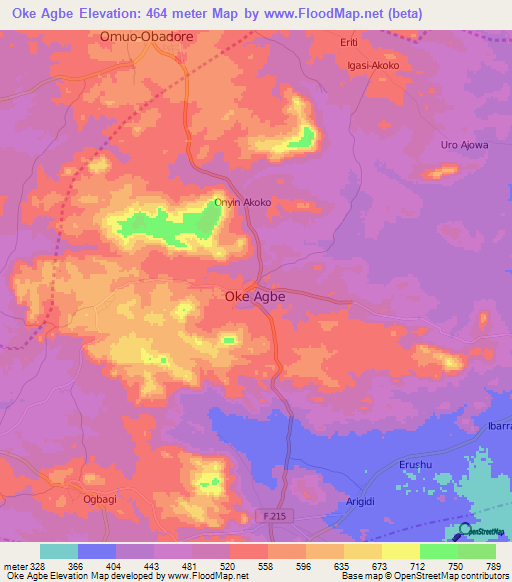 Oke Agbe,Nigeria Elevation Map