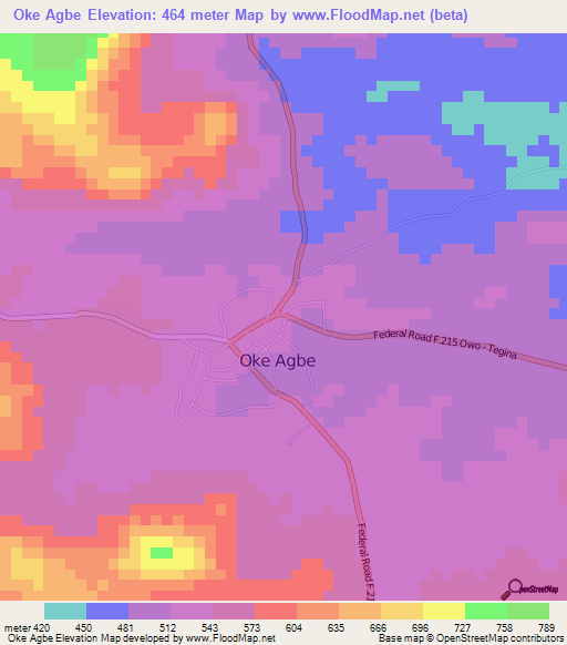 Oke Agbe,Nigeria Elevation Map