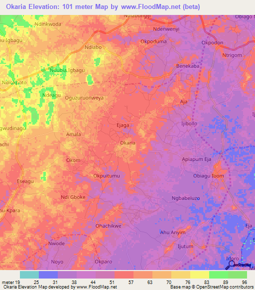 Okaria,Nigeria Elevation Map