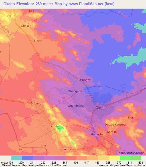 Okaito,Nigeria Elevation Map