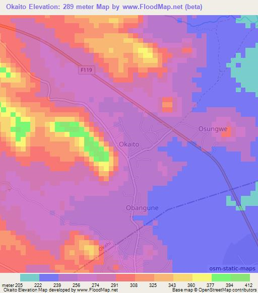 Okaito,Nigeria Elevation Map