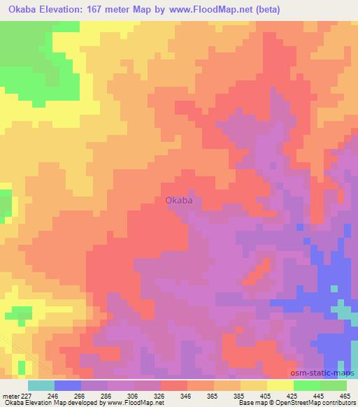 Okaba,Nigeria Elevation Map