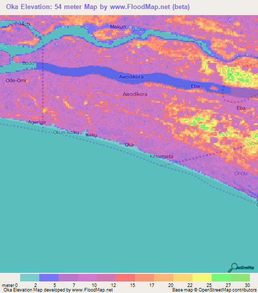 Oka,Nigeria Elevation Map