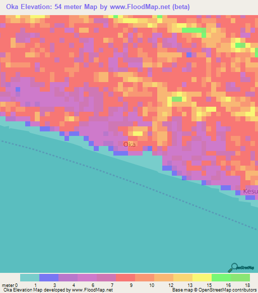 Oka,Nigeria Elevation Map