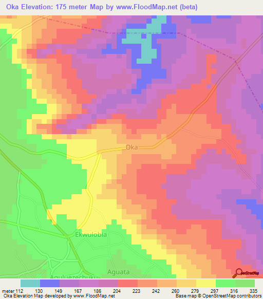 Oka,Nigeria Elevation Map