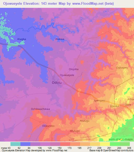 Ojuwueyele,Nigeria Elevation Map