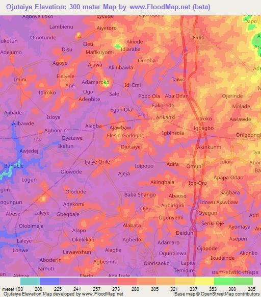 Ojutaiye,Nigeria Elevation Map