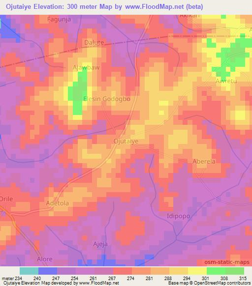 Ojutaiye,Nigeria Elevation Map