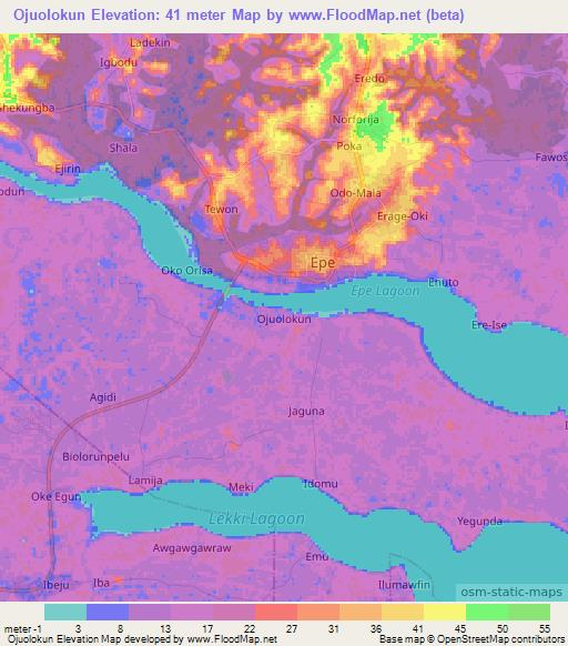 Ojuolokun,Nigeria Elevation Map