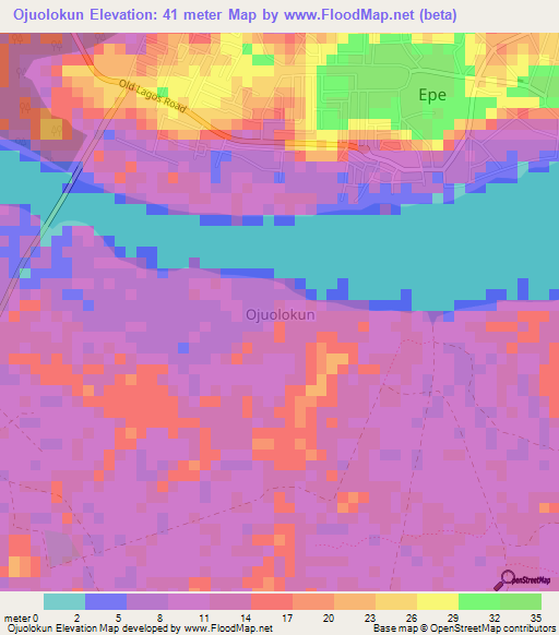 Ojuolokun,Nigeria Elevation Map