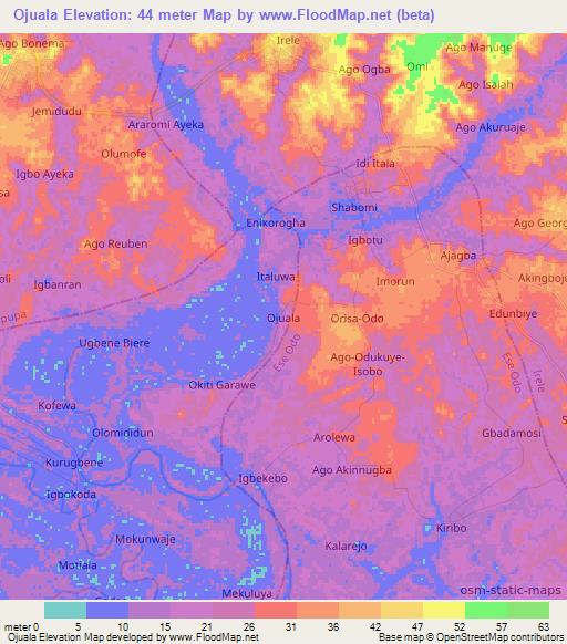 Ojuala,Nigeria Elevation Map