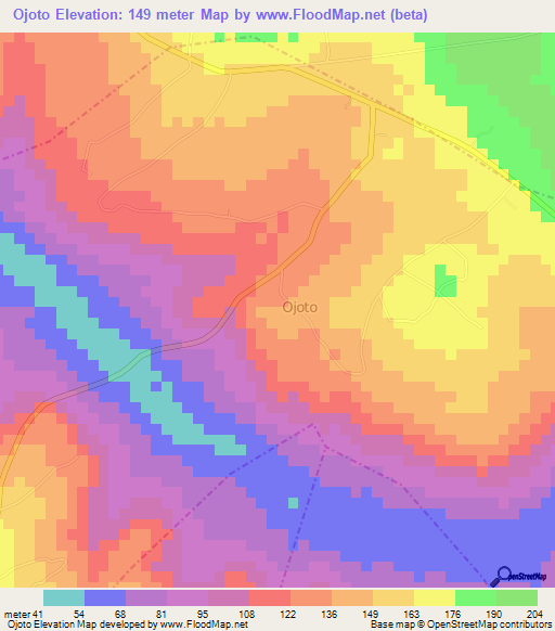 Ojoto,Nigeria Elevation Map