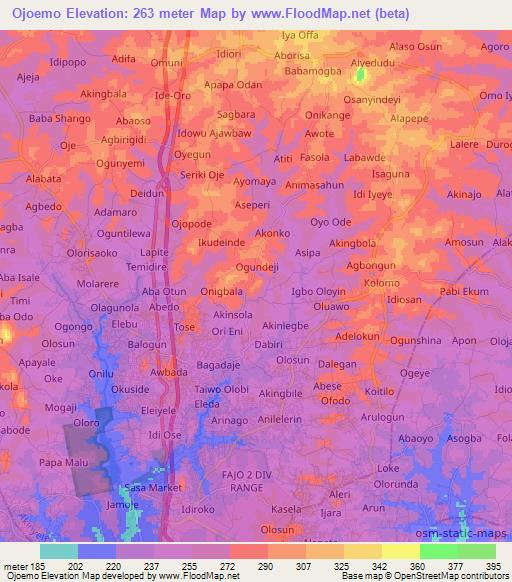 Ojoemo,Nigeria Elevation Map