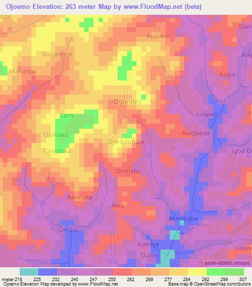 Ojoemo,Nigeria Elevation Map