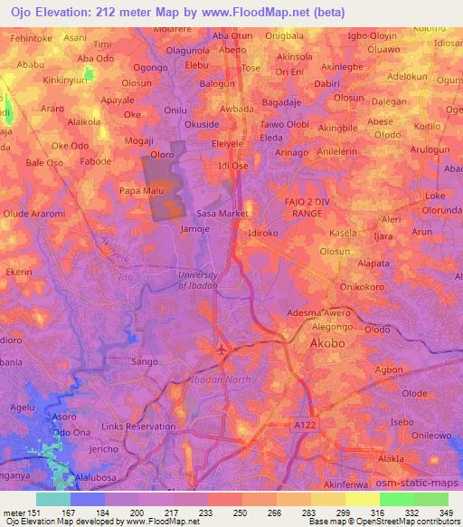 Ojo,Nigeria Elevation Map