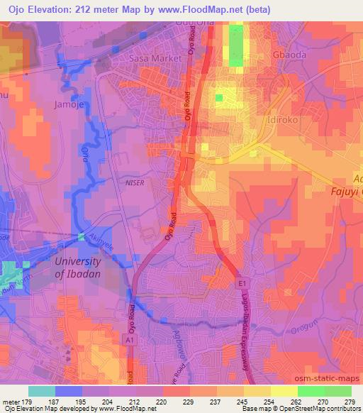 Ojo,Nigeria Elevation Map