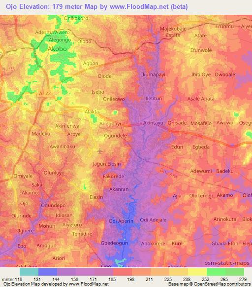 Ojo,Nigeria Elevation Map