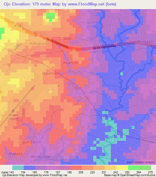 Ojo,Nigeria Elevation Map