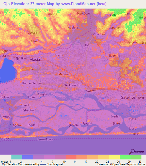 Ojo,Nigeria Elevation Map