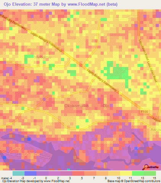 Ojo,Nigeria Elevation Map