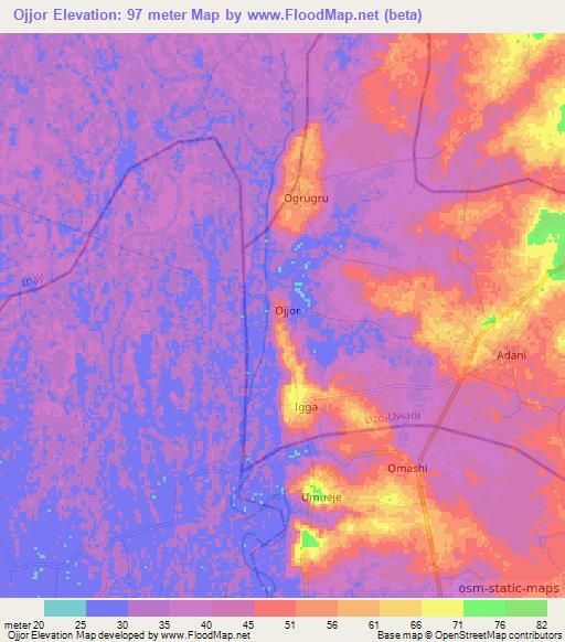 Ojjor,Nigeria Elevation Map