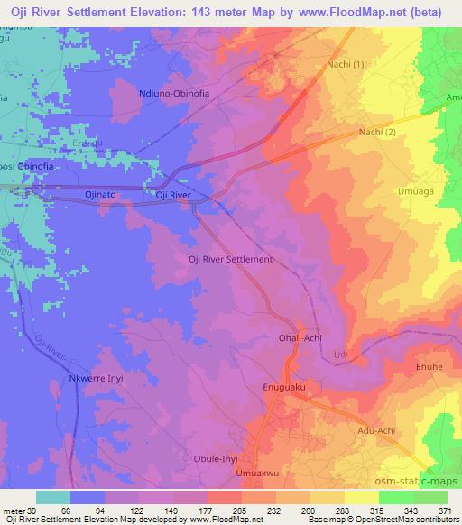 Oji River Settlement,Nigeria Elevation Map