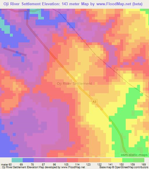 Oji River Settlement,Nigeria Elevation Map