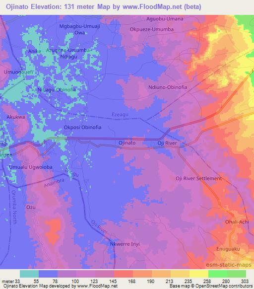 Ojinato,Nigeria Elevation Map
