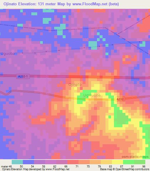Ojinato,Nigeria Elevation Map