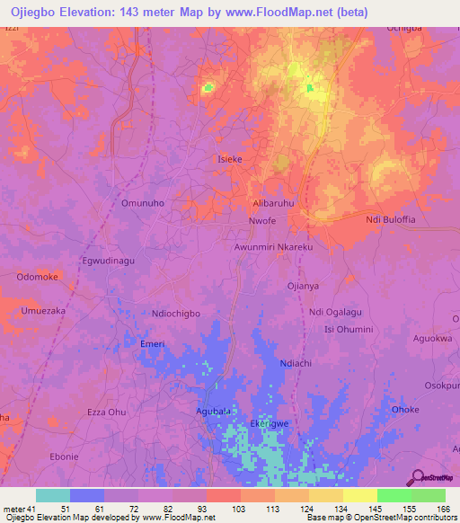 Ojiegbo,Nigeria Elevation Map