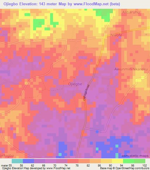 Ojiegbo,Nigeria Elevation Map