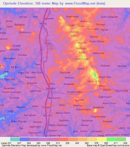 Ojerinde,Nigeria Elevation Map