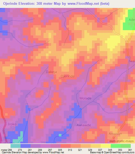 Ojerinde,Nigeria Elevation Map