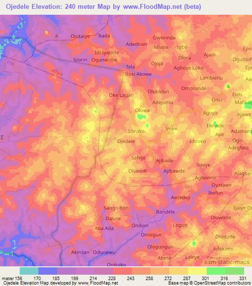 Ojedele,Nigeria Elevation Map