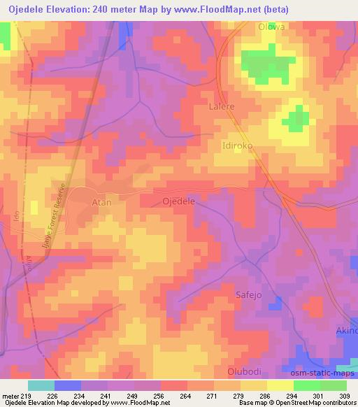 Ojedele,Nigeria Elevation Map