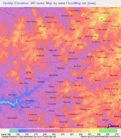 Ojedeji,Nigeria Elevation Map