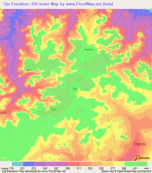 Oje,Nigeria Elevation Map