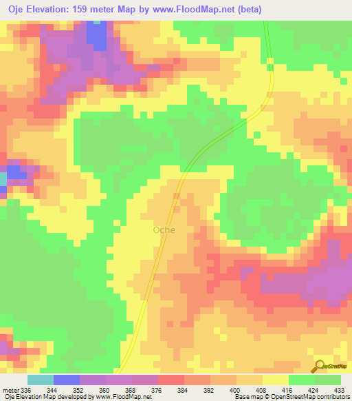 Oje,Nigeria Elevation Map