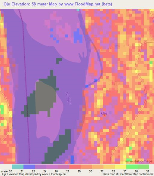 Oje,Nigeria Elevation Map