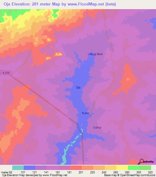 Oja,Nigeria Elevation Map