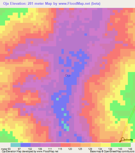 Oja,Nigeria Elevation Map