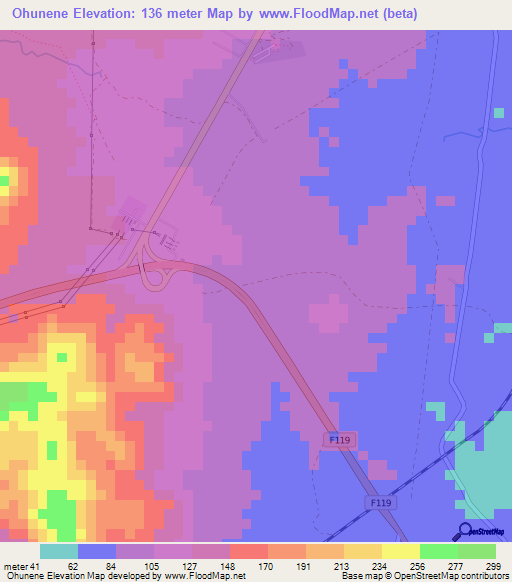 Ohunene,Nigeria Elevation Map